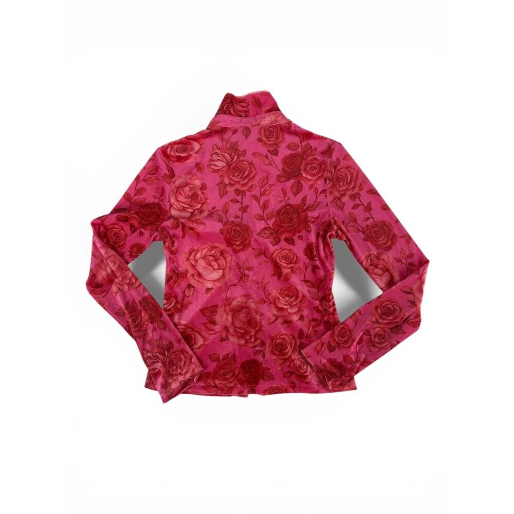 NWT Y2K Pink Rose Floral Ruched Peplum Blouse Coquette L 🌹 - Picture 4 of 7